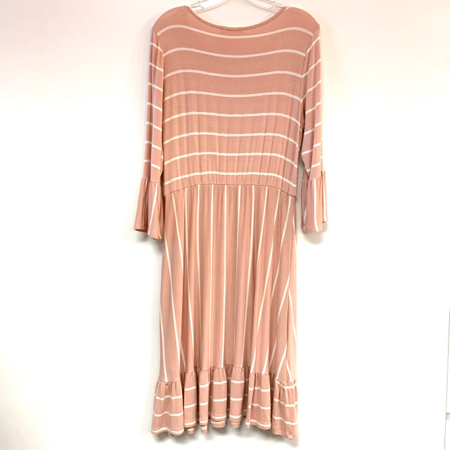 Fantastica Size L Women's Pink Stripe Maxi-Long Sleeve Dress