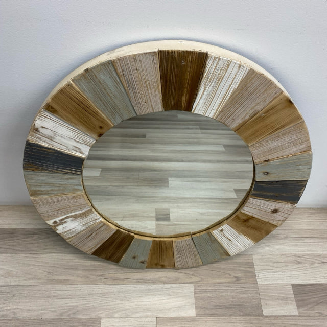Round Wall Hanging Multicolor Wood Mirror