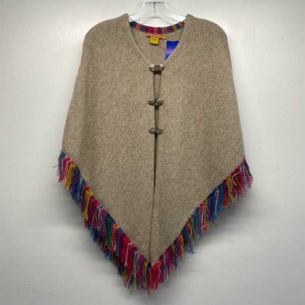 Kuna Size L-XL Women's Beige Tweed Button Up Poncho-Cape