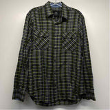 Bugatchi Size M Navy-Green Cotton Plaid Men's Men's Long Sleeve Shirt