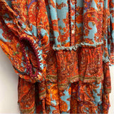 Sundace Size L Women's Red-Aqua Pattern Boho Dress