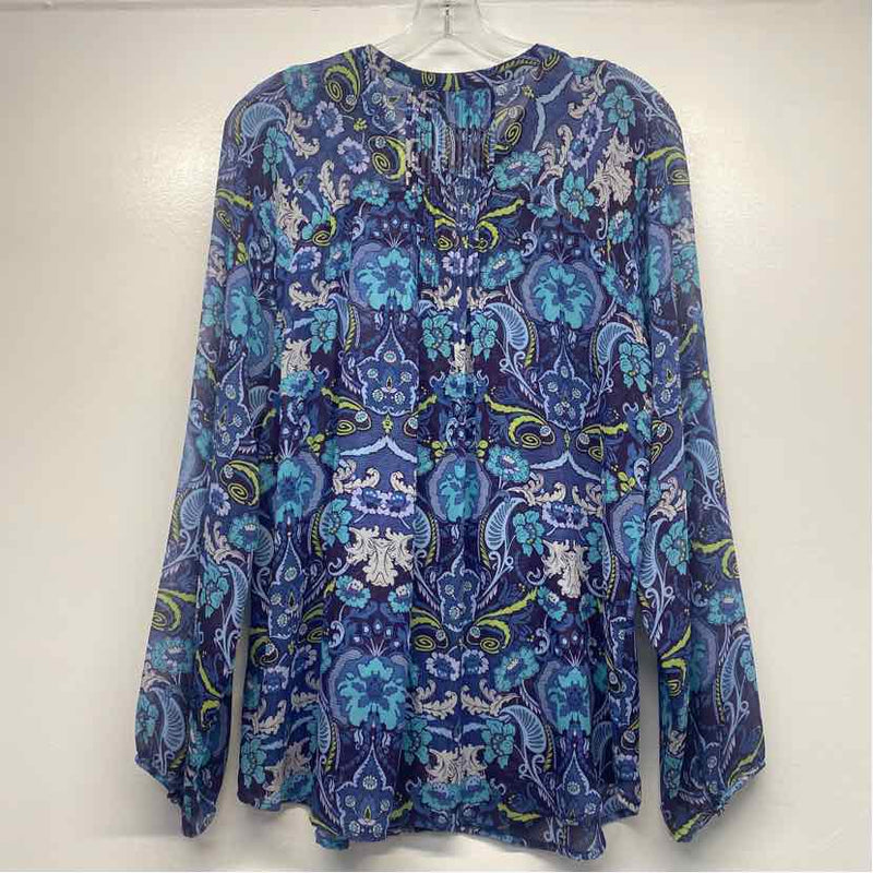 Robert Graham Size M Women's Blue-Multi Floral Pullover Blouse