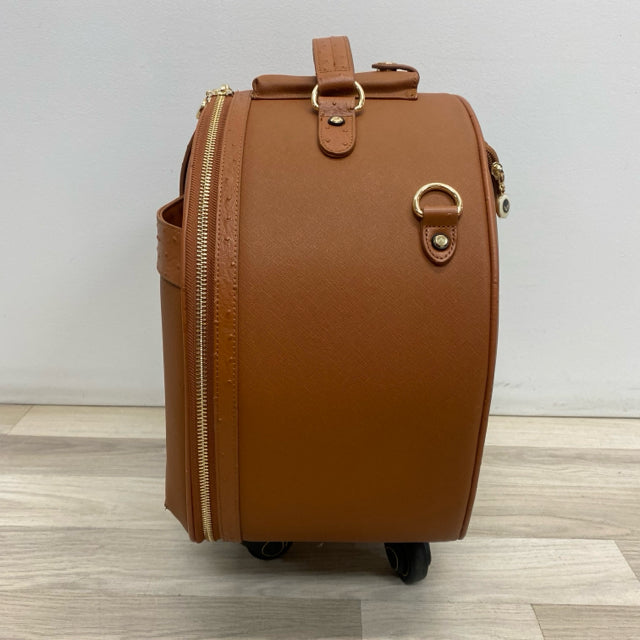 Smart Birdy Cognac Faux Leather Solid Round Suitcase