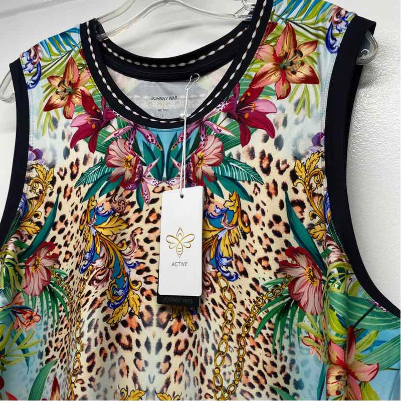 Johnny Was Size L Women's Black-Multi Botanical Tank Top Sleeveless Top