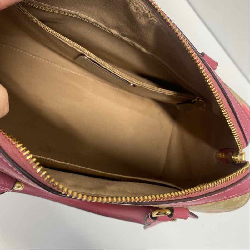 Coach Tan-Pink Signature Leather Shoulder Handbag