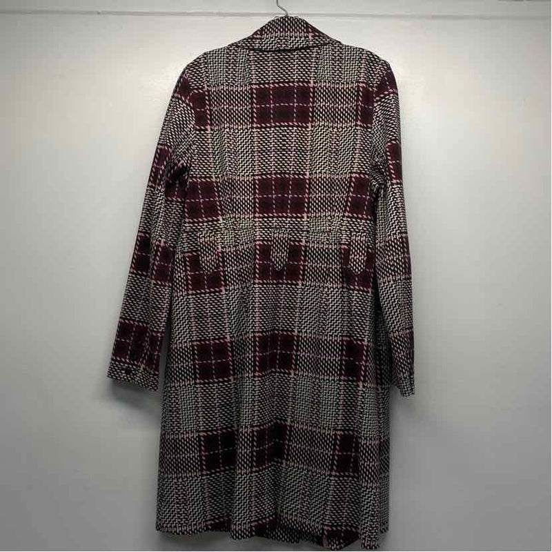 Cabi Women's Size M Burgundy-Multi Plaid Trench Coat