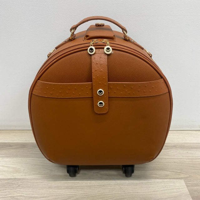 Smart Birdy Cognac Faux Leather Solid Round Suitcase