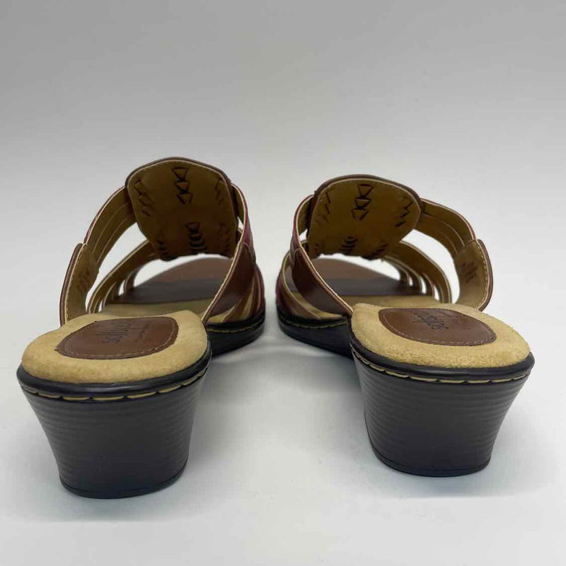 Softspots Size 8.5 Women's Brown Color Block Slip On Sandals