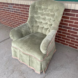High Wing Back Green Textile Tufted Chair