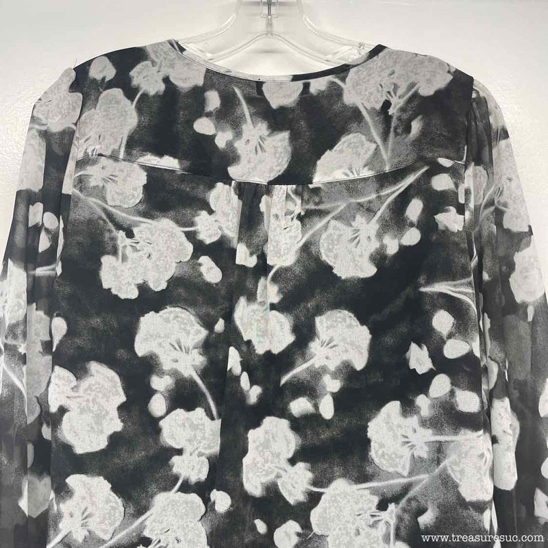 Calvin Klein Size M Women's Black-White Floral V Neck Blouse