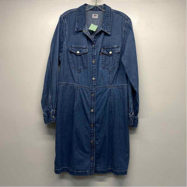Levis Size Xl Women's Blue Solid Shirt Dress