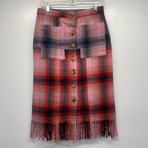 Maeve-Anthropologie Size 6 Women's Pink-Multi Plaid Pencil Skirt