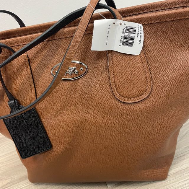 Coach Brown Solid Leather Tote Handbag