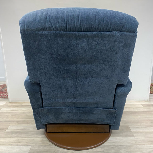 Lazy Boy Swivel Recliner Solid Blue Fabric Chair