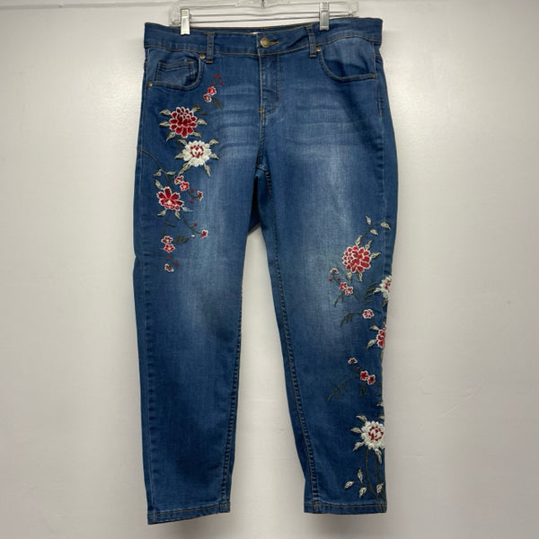 Sandpiper Size 14 Women's Blue Embroidered Jeans Capri