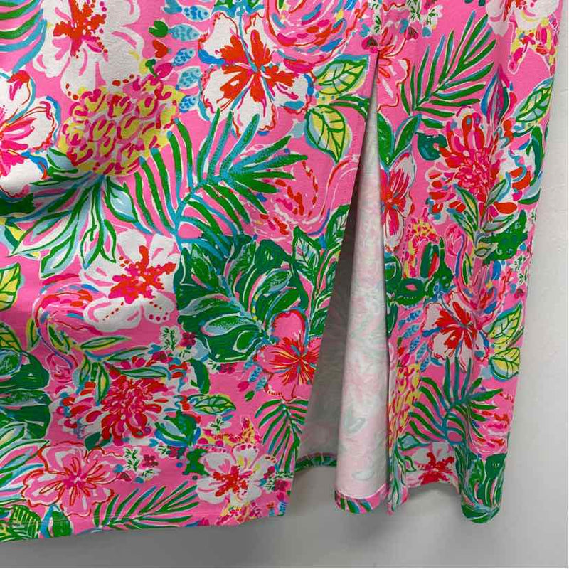 Lilly Pulitzer Size L Women's Pink-Multi Floral Halter Top and Pull OnMaxi Skirt