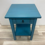 Single Drawer Blue Wood Side Table