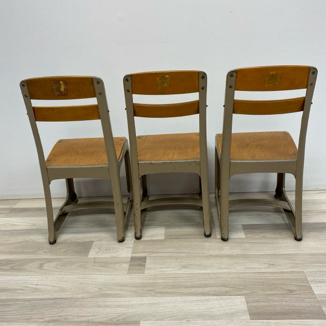 American Seating Co. Vintage Tan Wood-Metal Chair - Set of 3