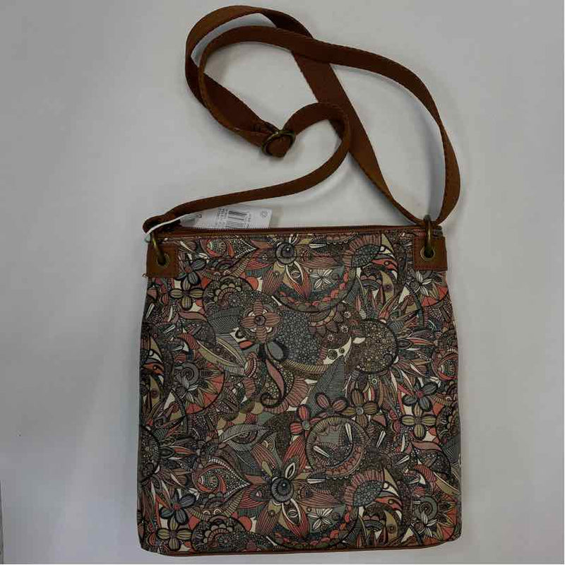 Sakroots Brown-Multi Faux Leather Pattern Crossbody Handbag