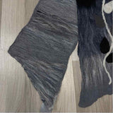 Gray-White Boilded Wool Leaves Rectangle Scarf