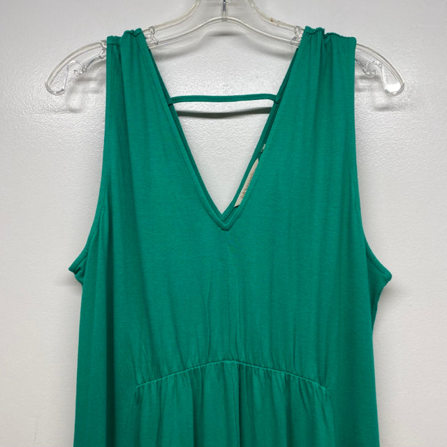 Soft Surroundings Size L Women's Green Solid Maxi-Sleeveless Dress