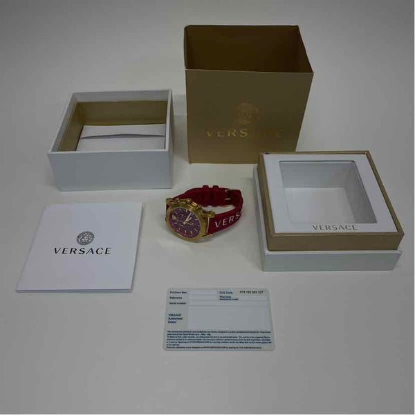 Versace Gold-Red Signature Stainless Steel Round Watch