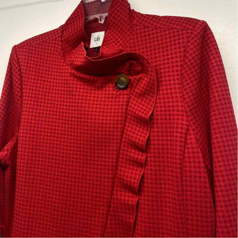 Cabi Women's Size L Red Houndstooth Cape Coat