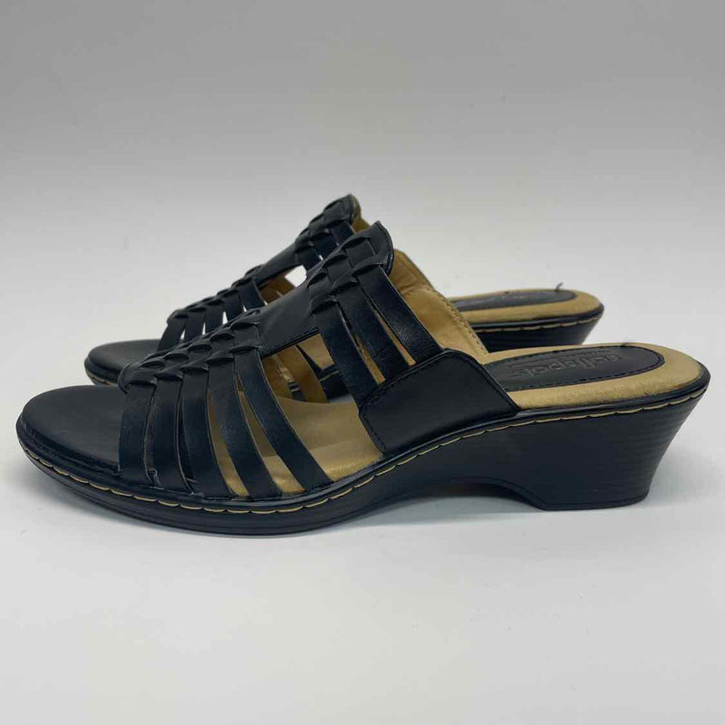 Softspots Size 8.5 Women's Black Solid Slip On Sandals