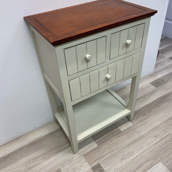 Three Drawer White-Brown Wood Table