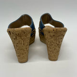 Dezario Size 38-8 Women's Blue-Tan Pattern Wedge Sandals