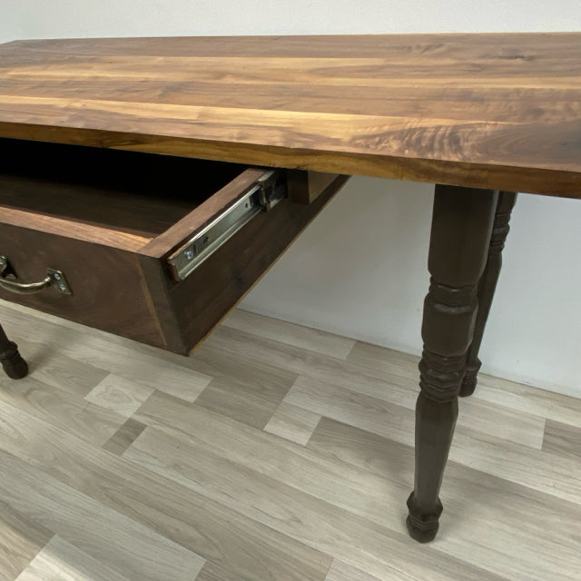 Brown Wood Table with front sliding drawer