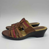 Softspots Size 8.5 Women's Brown Color Block Slip On Sandals