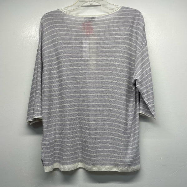 Gentle Fawn Size L Women's Lilac-White Stripe 3/4 Sleeve Long Sleeve Top