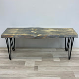 Handmade Gray Wood Bench w Black Pin Legs