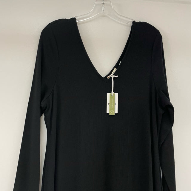 Marine Layer Size L Women's Black Ribbed Maxi-Long Sleeve Dress