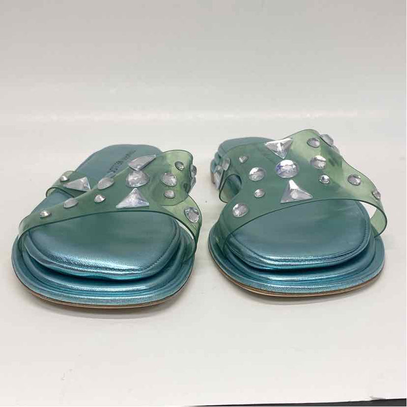 Tamara Mellon Stellaire Size 38-7.5 Women's Aqua Beaded Slide Sandals