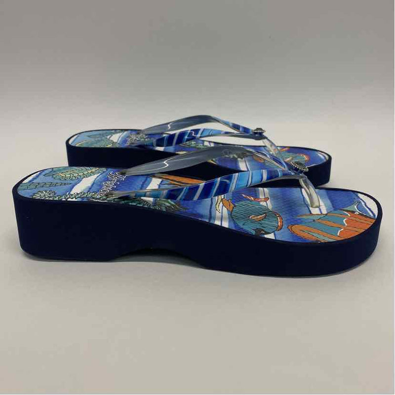 Brighton Size 7 Women's Blue-Multi Pattern Camel Toe Sandals