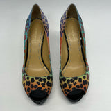 Nine West Size 6.5 Women's Multicolor Animal Print Open Toe Shoes