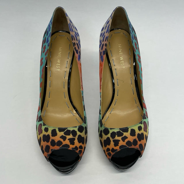 Nine West Size 6.5 Women's Multicolor Animal Print Open Toe Shoes