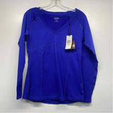 Calvin Klein Size M Women's Royal Blue Seams Long Sleeve V Neck Activewear Top