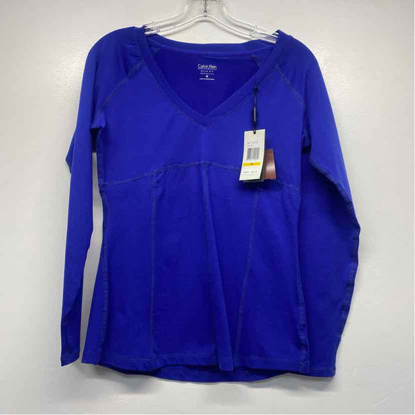 Calvin Klein Size M Women's Royal Blue Seams Long Sleeve V Neck Activewear Top