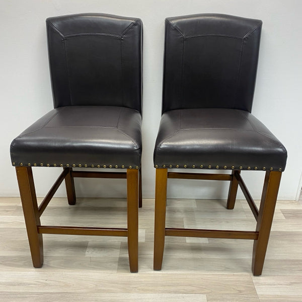Pair Dark Brown Faux leather Counter Height Stool