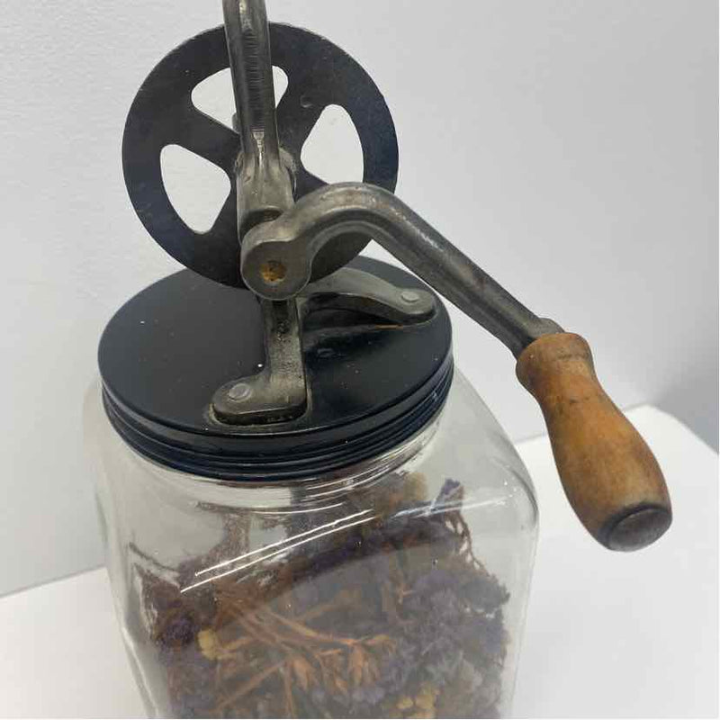 Antique Clear Glass Metal Square Butter Churn