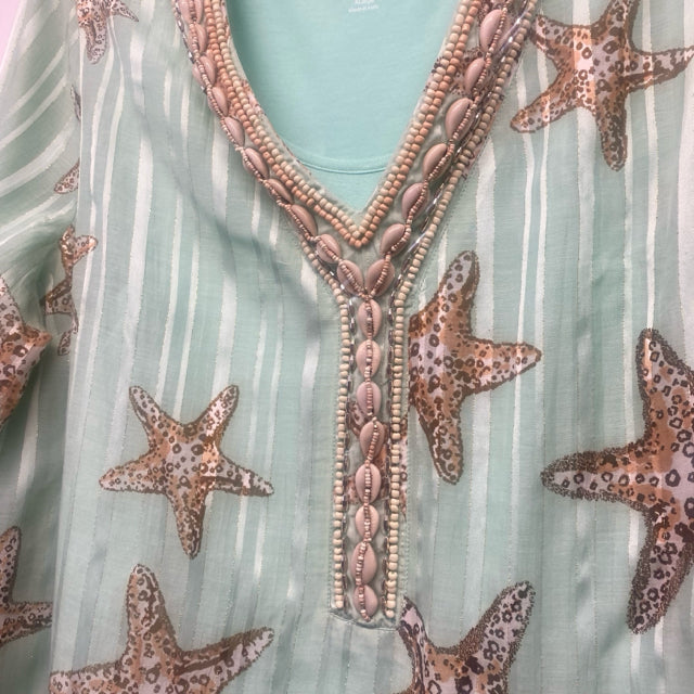 Soft Surroundings Size Xl Women's Mint Stars 2 Piece Long Sleeve Top