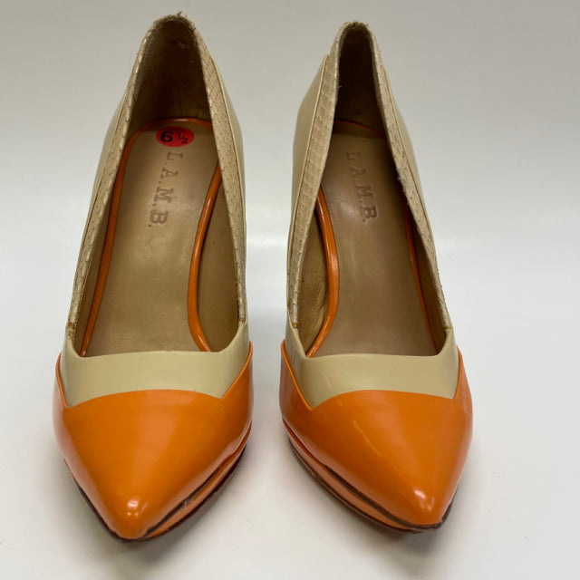 LAMB Size 6.5 Women's Tan orange Color Block High Heel Shoes