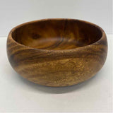 Made in Phillippines Round Brown Acacia Wood Calabash Salad Bowl w Serving Tongs