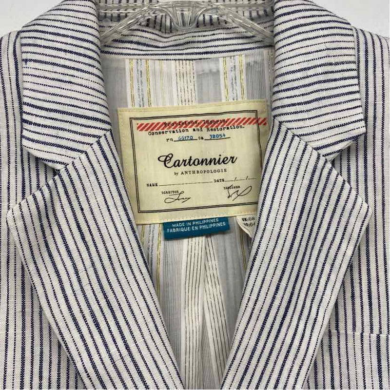 Cartonnier - Anthropologie Women's Size 4-S White-Blue Stripe Blazer Jacket
