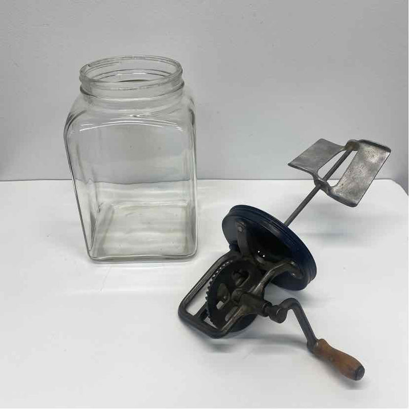 Antique Clear Glass Metal Square Butter Churn