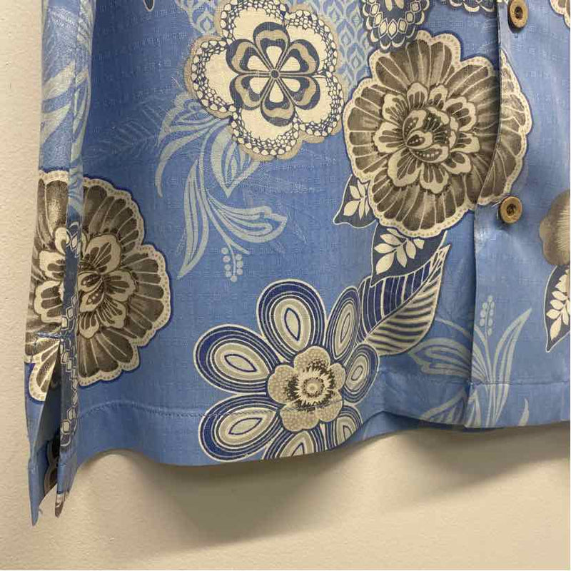 Tommy Bahama Size L Blue-White Silk Pattern Men's Men's Short Sleeve Shirt