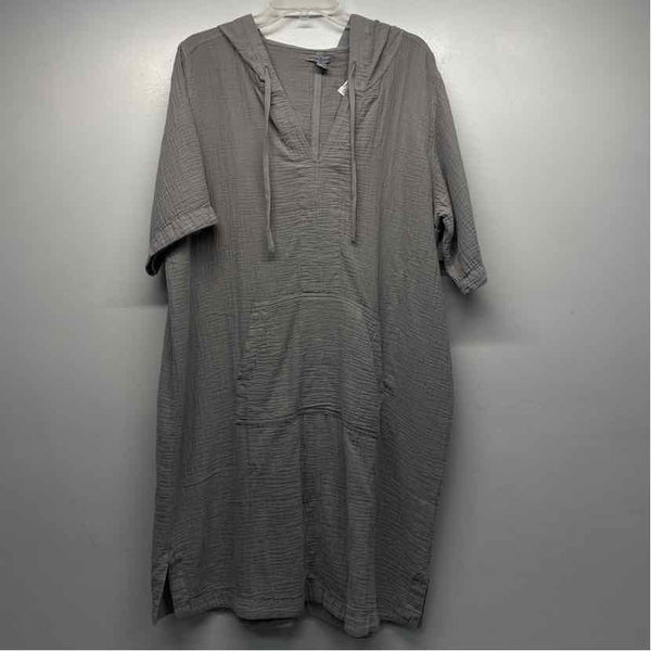 Carbon 2 Cobalt Size Xl Women's Gray Solid Shift Short Sleeve Hoodie Dress